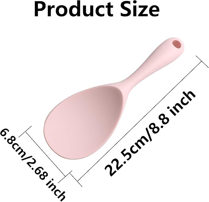 2PCS 8.8 Inch Silicone Rice Paddle Spoon, Pink Non Stick Rice Spatula, Heat Resistant Rice Cooker Spoon for Rice, Salads, Mashed Potato
