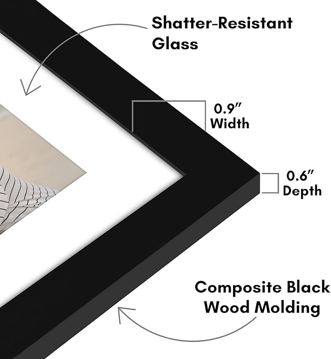 Americanflat 12x12 Picture Frame with Shatter-Resistant Glass - Use as 8x8 Frame with Mat or Display 12x12 Photo Without Mat - Signature Collection - Square Frames for Wall Display - Black