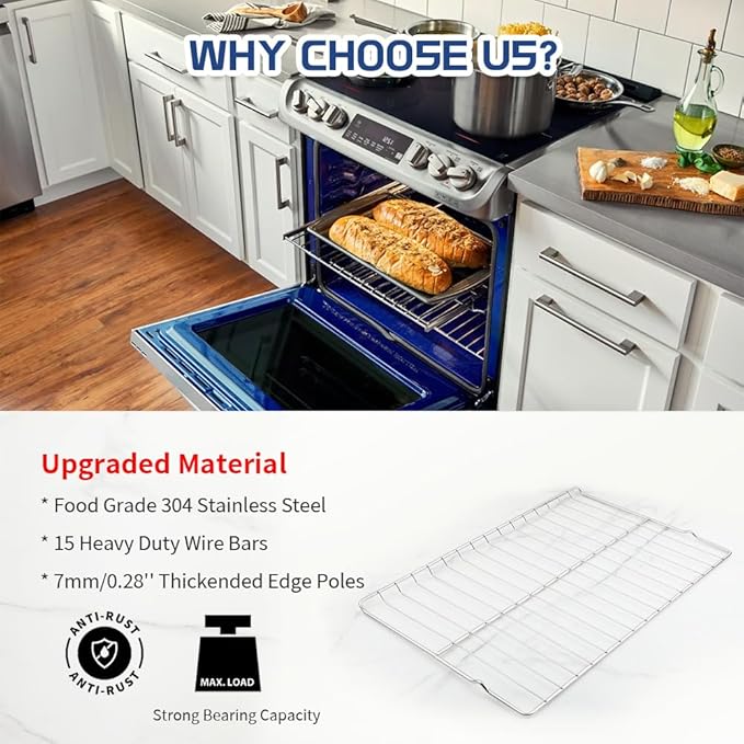 [Upgraded] 2Pcs Range Standard Oven Racks MHL63411403 for LG Range Ovens, Stainless Steel Oven Shelf Rack Replacement Part, 24.7'' Wide x16.2'' Deep