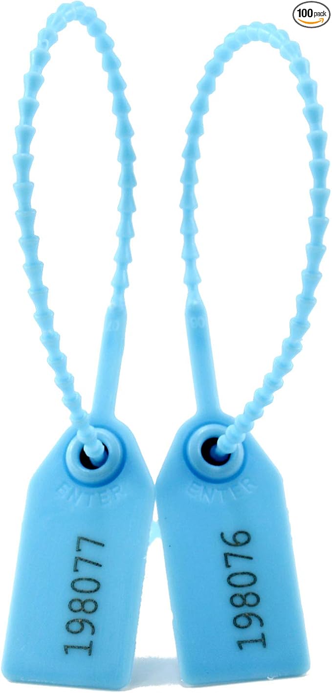 100 Numbered Plastic Tamper Seals Self Locking Security Tags Zip Ties Label for Fire Extinguisher 250mm (Light Blue)