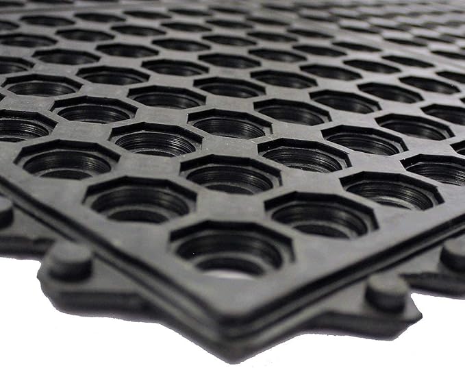 Envelor Interlocking Rubber Floor Mat Restaurant Kitchen Mat Commercial Entrance Door Mat Durable Non-Slip Bar Mat Utility Drainage Mat Indoor Outdoor Wet Areas 3' x 3' - Pack of 4