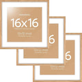 Homeforia 16x16 Picture Wood Frame, High End Natural Oak 16 x 16 Square Light Wooden Frames with Mat 12 by 12 inch Photo, 16by16 Poster Frames Matted to 12x12 Print, Tempered Glass, Wall Kit, Set of 3