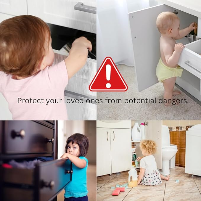 Child Safety Cabinet Locks (4 Pack) – Adjustable Baby Proofing Strap Latches with Strong 3M Adhesive – No Drill Childproof Locks for Drawers, Cabinets, Fridge, Door, Closet, Brown