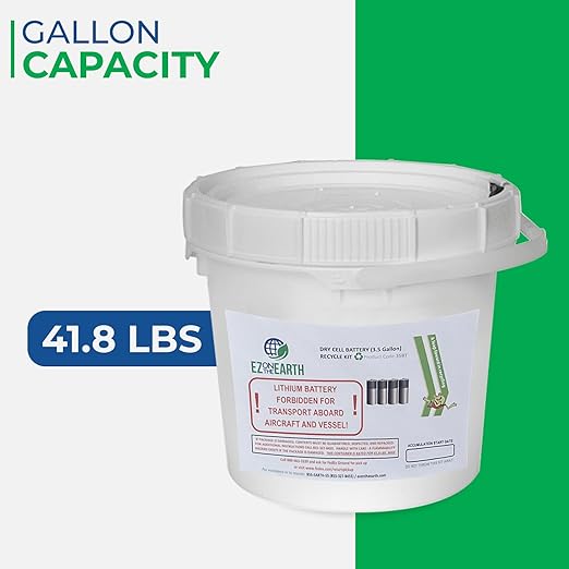 Dry Cell Battery Recycling Container – 3.5 Gallon, Battery Disposal Bin with Lid That Holds up to 41.8 lbs Batteries - Recycling Pail with Cardboard Box
