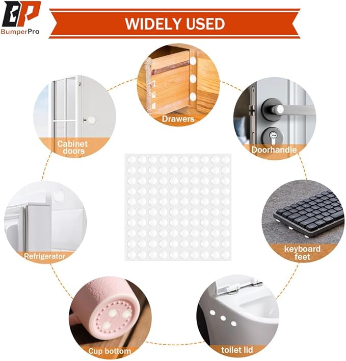 100PCs Clear Cabinet Door Bumpers 1/2", Self Adhesive Silicone Clear Rubber Bumpers for Cabinet Doors, Rubber Stoppers for Furniture, Adhesive Rubber Feet Pads, Drawer Stops, Cabinet Stoppers