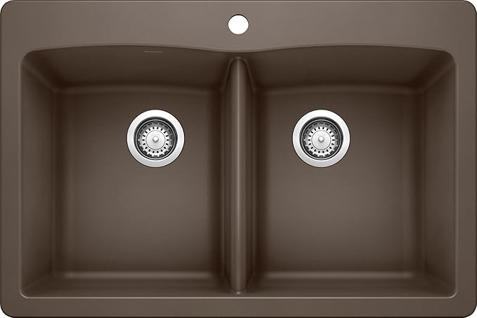 BLANCO 440218 Diamond Silgranit Double Bowl Undermount or Drop-In Kitchen Sink, 33" L X 22" W - Café