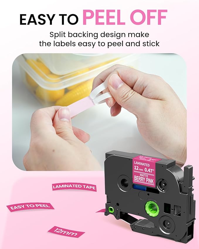 Replacement for Brother P Touch Label Tape White on Berry Pink TZe-MQP35 12mm 0.47'' Laminated TZe TZ Label Maker Tape, Compatible with PT-D210 PT-D220 PT-H110 PT-D400 PT-D410 PT-D600, 2-Pack