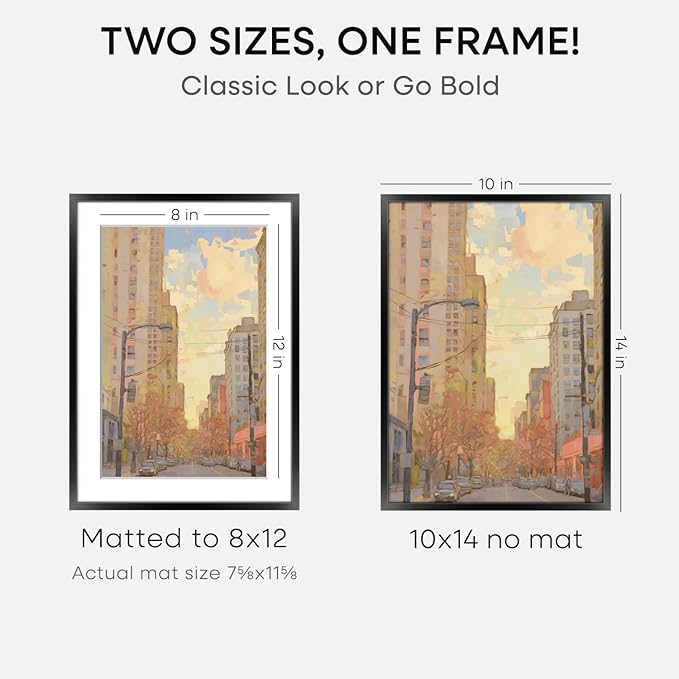 Homeforia Black 10x14 Picture Frame, High End Metal 10x14 Poster Frames with Mat 8x12, 10 x 14 Black Frame Matted to 8 x 12 inch Photo, 10 by 14 Thin Hanging Frames, Tempered Glass, Wall Kit, Set of 3