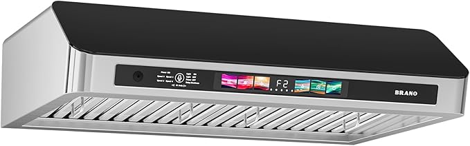 Under Cabinet Range Hood 36 Inch with Voice/Gesture/Touch Control, 900 CFM Stainless Steel & Upgraded Black Tempered Glass Ducted Kitchen Vent Hood with 4 Speed
