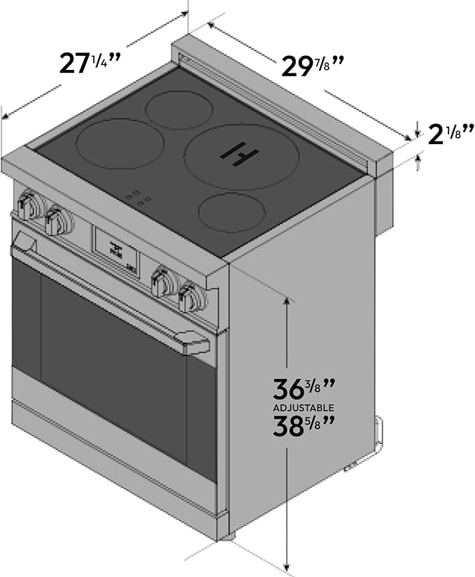 30 Inch Professional Induction Range with Convection Oven, Air Fry, 4 Burner Electric Stove, Pizza Stone - Stainless Steel
