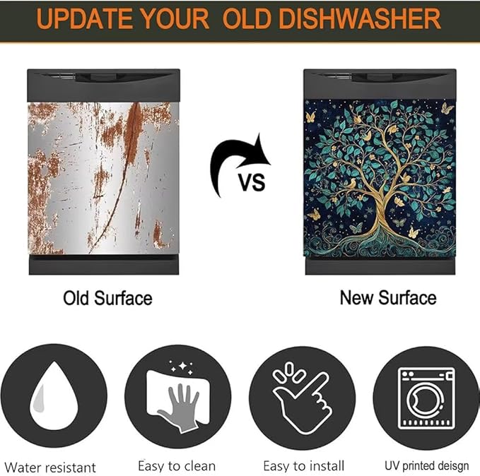 Tree of Life Dishwasher Magnet Covers for Front Door Decal, Magnetic Dishwasher Covers Decorative, Refrigerator Magnet Dishwasher Decal Panel Cover, 23"X17"