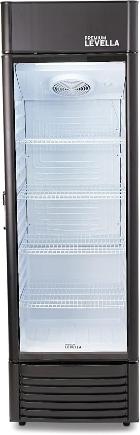 PremiumLevella PRF907DX Glass Door Display Refrigerator 9.0 cu ft Commercial Beverage Cooler Merchandiser With Customizable Lightbox - Black