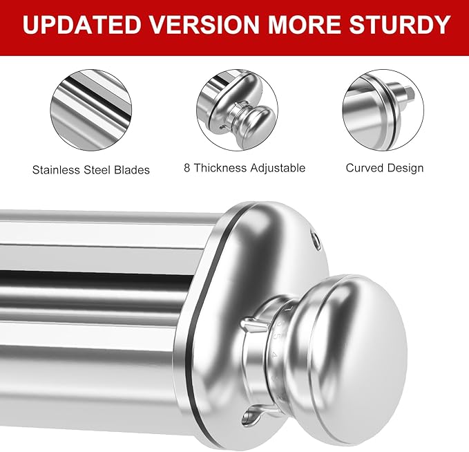 Pasta Roller for Kitchenaid Stand Mixer, Stainless Steel pasta roller attachment with 8 Adjustable Thickness Knob, Dough Pasta Roller pasta roller attachment for Raviolis Pasta