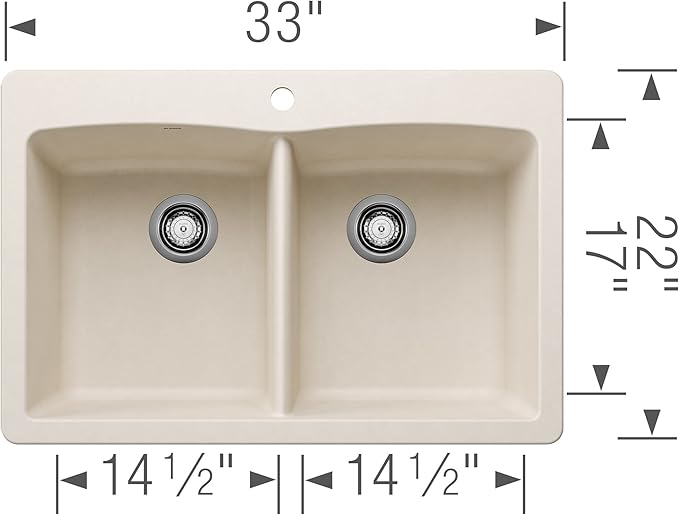 BLANCO 443067 Diamond Silgranit Double Bowl Undermount or Drop-In Kitchen Sink, 33" L X 22" W - Soft White