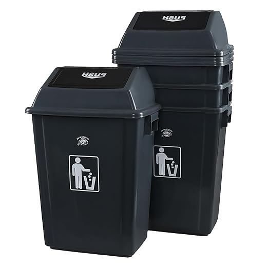 Plastic 15 Gallon Trash Can, 4 Packs Large Kitchen Garbage Bins with Swing Lid