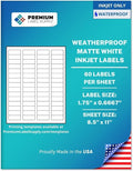 Premium Label Supply Waterproof White Return Address Sticker Labels – 1.75" x 0.667" – Inkjet Printers Only – (60 per Sheet), 1000 Sheets - 60,000 Total Adhesive Labels