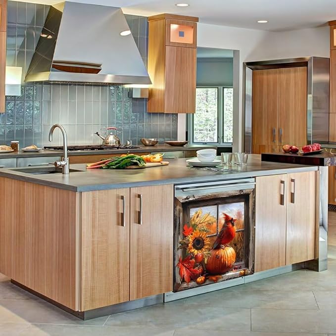 Dishwasher Magnetic Cover, Cardinal Bird Dishwasher Magnet Kitchen Decor, Pumpkin Dishwasher Cover Magnetic Refrigerator Sticker Holiday Decal, 26"x26"