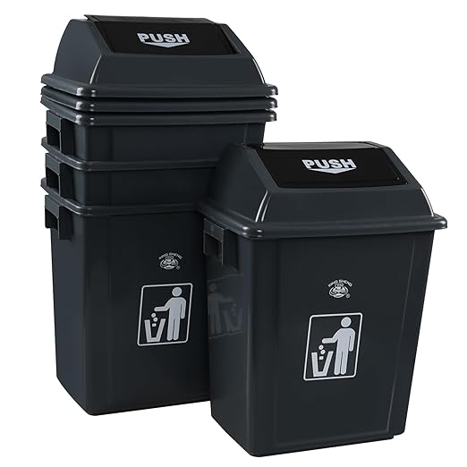 8 Gallon Plastic Small Trash Can with Swing Lid, Office Garbage Can Wastebasket Bin for Recycling, Gray (Pack of 4)