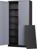 Letaya Metal Storage Cabinets with Lock Door and 5 Adjustable Shelves, Steel Garage Tool Organization Cabinets for Home,Utility Room, Warehouse,Lockers(71"-Black Gray) | Lock Door, 5 Adjustable Shelves, Garage, Lockers