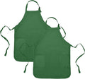 Apron Commercial Restaurant Home Bib Spun Poly Cotton Kitchen Aprons (2 Pockets) in Dark Green 2 Pack