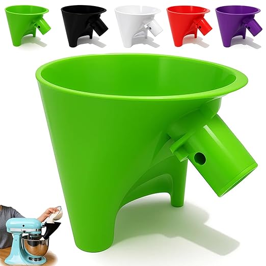 Flour Funnel for Kitchen Aid Mixer, Easy Pour No-Mess Attachment, Anti-Splash Accessory, Fits Tilt-Head 4.5–5 Qt (KSM150), Durable Dishwasher-Safe Baking Tool (Green)