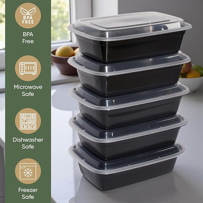 24 oz 50 Pack Meal Prep Containers BPA Free Leakproof Stackable Food Storage Containers with Lids, Microwave & Dishwasher Freezer Safe Reusable To Go Containers Bento Box Style Take Out Clear Plastic
