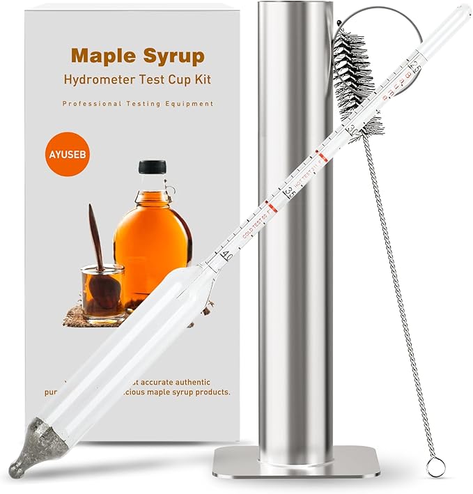 Maple Syrup Hydrometer Test Cup Kit - Maple Syrup Density Kit, Baume and Brix Scale, Stainless Steel Maple Syrup Kit with Cleaning Brush - Calibrated to Create Pure Maple Syrup