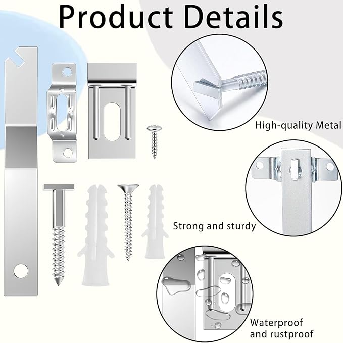 Security Picture Hanging Kit with T-Head Screws, 25 Pack Anti-Theft Picture Hangers for Cleat Systems, Heavy Duty T-Lock Frame Hanging Hardware for Wood & Metal Frames