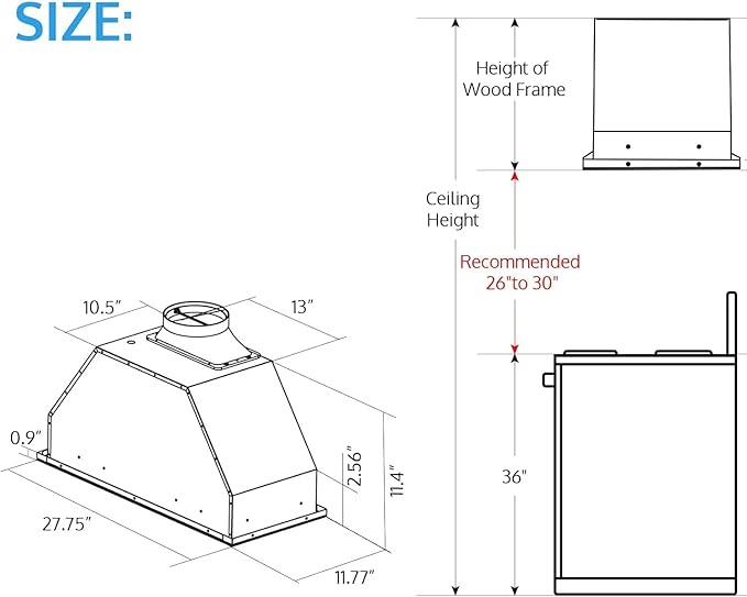 IKTCH 30 inch Insert Range Hood, 390 CFM Low Noise Kitchen Vent Hood, Ducted/Ductless Convertible Duct, Stainless Steel vent hood with 4 Speed Gesture Sensing&Touch Control Panel