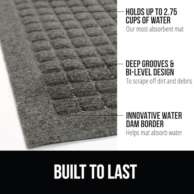 GORILLA GRIP Front Door Mat, 72x24, Indoor Outdoor Ultra Absorbent HydroAbsorb Doormat, Absorbs Up to 2.75 Cups of Water, Stain and Fade Resistant, Rubber Backing Doormats, Captures Dirt, Grey
