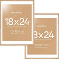 Homeforia 18x24 Poster Frame Wood, High End Natural Oak 18x24 Light Wooden Picture Frame with Mat 16x20, 18 by 24 Frames Matted to 16 x 20 Photo, 24by18 Thin Frames, Tempered Glass, Wall Kit, Set of 2