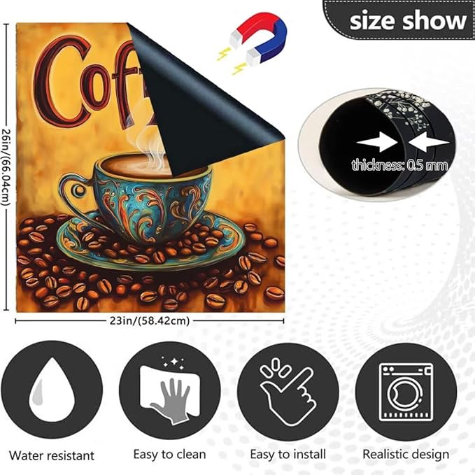 Retro Coffee Time Dishwasher Magnet Cover,Vintage-Style Coffee Beans Magnetic Dishwasher Cover Vinyl Sticker,Fridge Door Cover Magnets Art Skin Panel Decal,Home Decor Decal,23"X26"