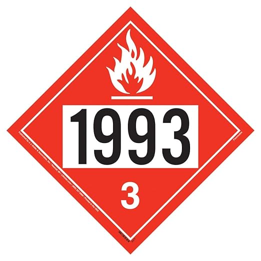 1993 Placard, Class 3 Flammable Liquid 25-pk. - 10.75" x 10.75" Permanent Self Adhesive Vinyl, DOT Hazmat Compliant, J. J. Keller & Associates, Inc.