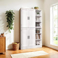 63" Tall White Kitchen Pantry, Freestanding Storage Cabinet with 4 Doors, Adjustable Shelves for Dining Room, Laundry Room