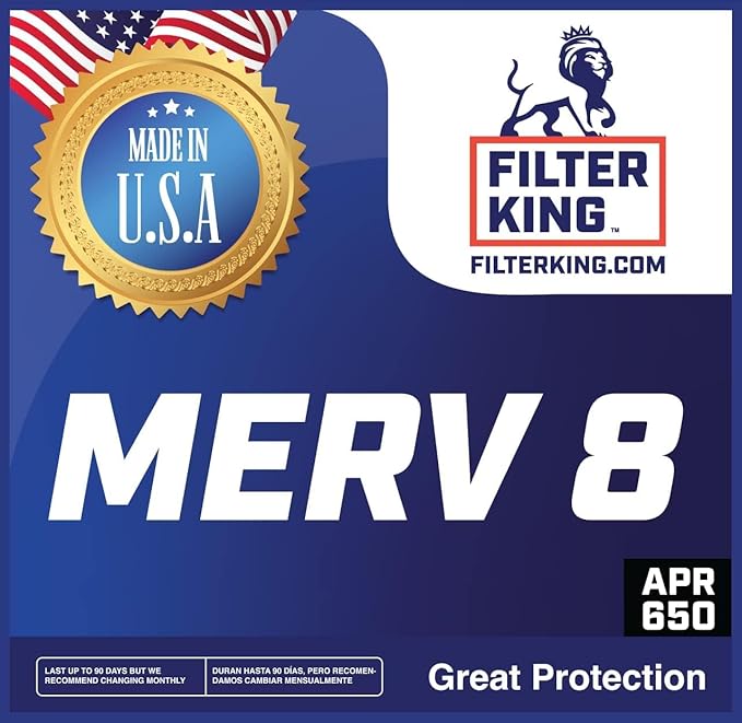 Filter King 20x24x4 Air Filter | 3-PACK | MERV 8 HVAC Pleated A/C Furnace Filters | MADE IN USA | Actual Size: 19.5 x 23.5 x 3.75"