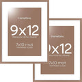 Homeforia 9x12 Picture Frame Mocha, High End Metal 9 x 12 Poster Frames with Mat 7 by 10 inch Photo, 9by12 Frame Matted to 7x10 in Art, 12x9 Wall or Tabletop Frames, Tempered Glass, Wall Kit, Set of 2