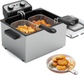 Electric Deep Fryer for Home Use, 1800W Stainless Steel Countertop Fryer with 5L Oil Tank, Removable Frying Basket & Adjustable Temperature