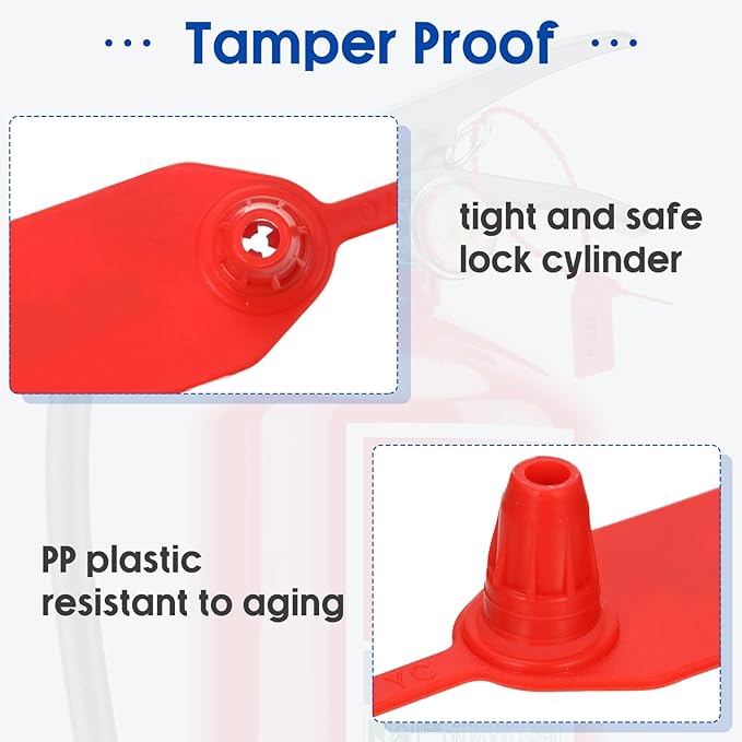 Roowest 2000 Pcs Plastic Tamper Seals Security Tags Seals Safety Numbered Zip Ties Fire Extinguisher Tamper Tags Disposable Self Locking Signage 250 mm Length(Red)