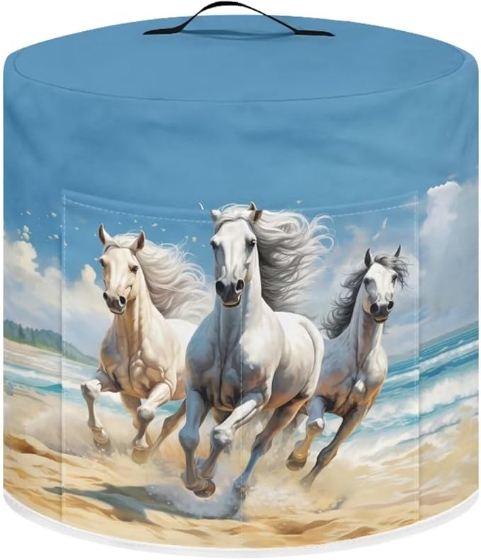 TODIYADDU Prancing White Horse Pressure Cooker Cover with Handle Fashion Kitchen Appliance Dust Covers for Instant Pot Portable Air Fryer Dust Cover Round Protective Cover Bag Trendy Home Decor