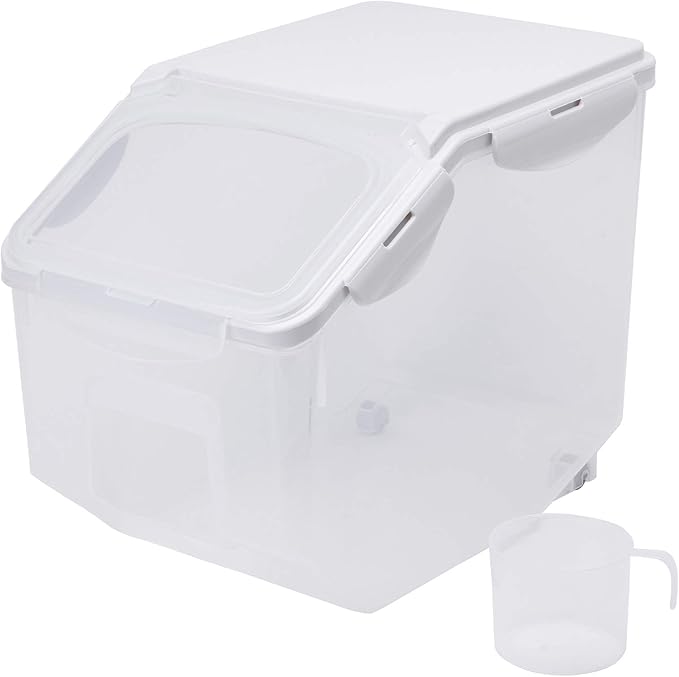 HANAMYA 10 Liter / 20 lbs Rice Storage Container with Measuring Cup, BPA free, For Rice | Grain | Pet Food | Flour, 1 count, Clear