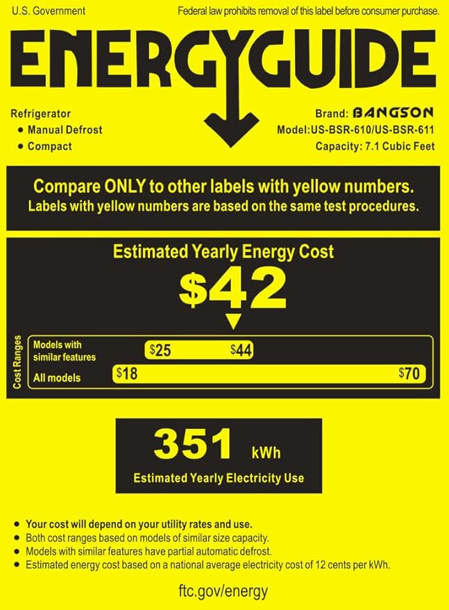 BANGSON 7.1 Cu.Ft Refrigerator with Freezer, Apartment Size Fridge with Bottom Freezer, Large Capacity, Energy Saving, Adjustable Thermostat, Low Noise, Black
