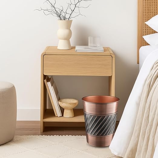 Monarch Abode Metal Bathroom Trash Can – Waste Basket for Bedroom, Office Desk, & Dorm, Handcrafted Wave Embossed, Durable Decorative Antique Copper Small Trash Can Bathroom Garbage Bin Wastebasket