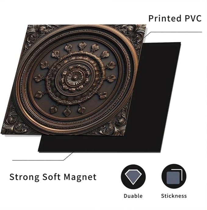 2D Flat Antique Bronze Round Embossed Dishwasher Magnetic Cover 23x26 Inch ClassicOrnamental Pattern Appliance Magnet for Kitchen Decor