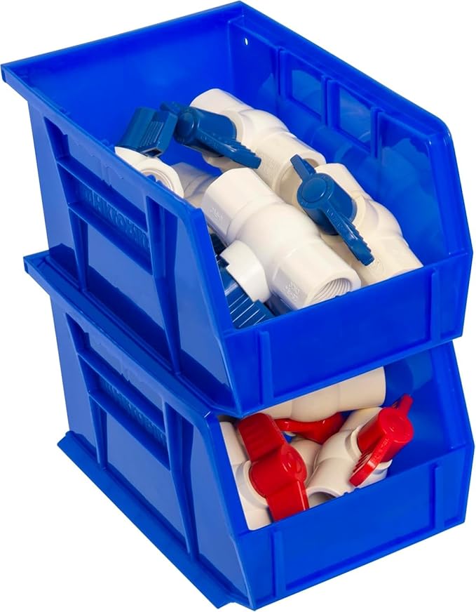 Akro-Mils 30237 AkroBins Plastic Storage Bins, Space-Saving Stackable Bins for Garage, Pantry, Craft Organization, 9-" x 6-" x 5-", Blue, 12-Pack