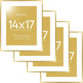 Homeforia 14x17 Picture Frame Gold, High End Metal 14x17 Poster Frames with Mat 11x14 Photo, 14 x 17 Gold Frames Matted to 11 by 14 Print, 17x14 Thin Hanging Frames, Tempered Glass, Wall Kit, Set of 4