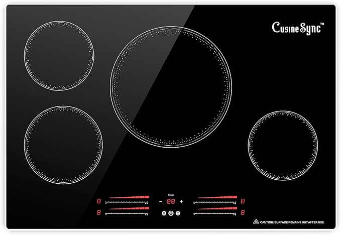 30 Inch Built-In Induction Cooktop, 4 Burner Electric Stove Top, 7100W 240V Hardwired, Touch Control with Power Boost, 9 Levels, Timer, Child Lock & Residual Heat Indicator