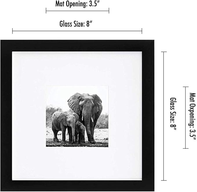 Americanflat 8x8 Picture Frame with Shatter-Resistant Glass - Use as 4x4 Frame with Mat or Display 8x8 Photo Without Mat - Signature Collection - Square Frames for Tabletop and Wall Display - Black