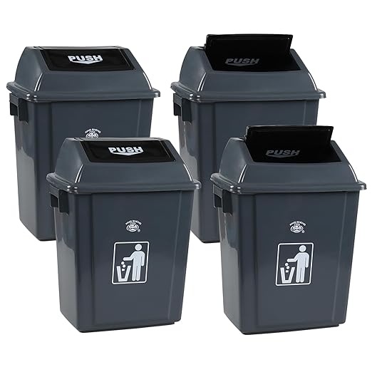 4 Packs Plastic Small Trash Can Wastebasket, Garbage Container with Swing Lid, Waste Bin for Bathrooms, Laundry Room, Kitchens, Offices, Dorms (Gre, 6 Gallon)