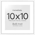Homeforia 10x10 White Picture Frame, High End Metal 10 by 10 Square Frames with Mat 8 x 8 Opening, 10by10 Poster Frames Matted to 8x8 Photo, Wall or Tabletop Frames, Tempered Glass, Wall Kit, Set of 1