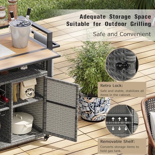 Outdoor Grill Cart Prep Station, Double Tabletop Kitchen Island